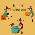 Happy Halloween greeting card Vector illustration poster Doodle people